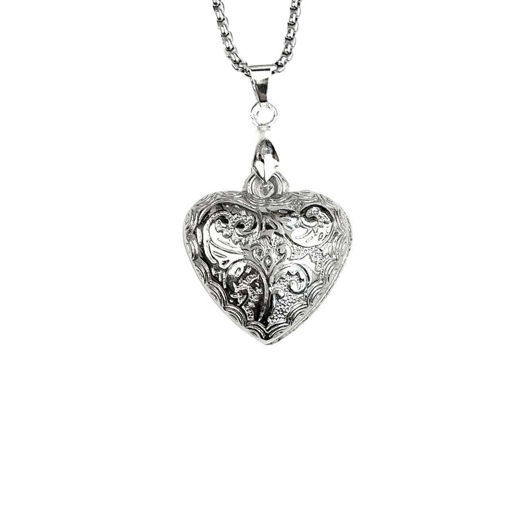 Silver Puffy Lace Heart Necklace handmade stainless steel waterproof pendant y2k